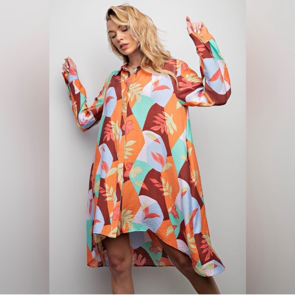 NWT Easel Vibrant High Low Dress in Orange and Blue